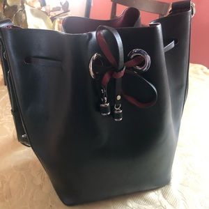 Zara black and red interior bucket bag with strap
